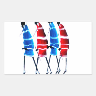 Happy People Maasai Warriors Walking Art Print Rectangular Sticker