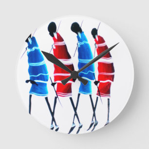 Happy People Maasai Warriors Walking Art Print Round Clock