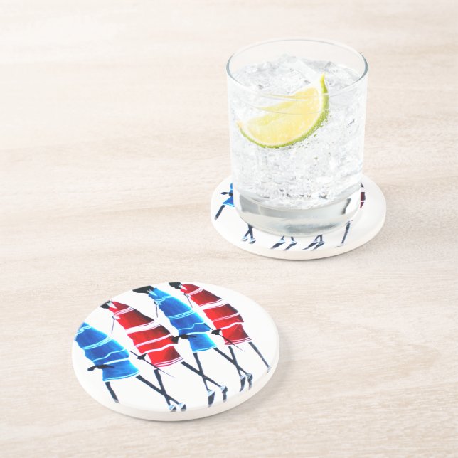 Happy People Maasai Warriors Walking Art Print Sandstone Coaster (Side)