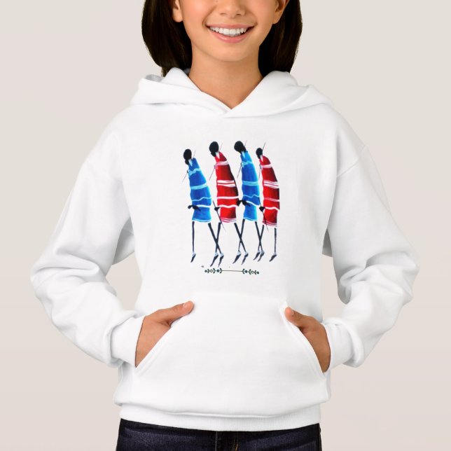 Happy People: Maasai Warriors Walking Art Print T- Hoodie (Front)