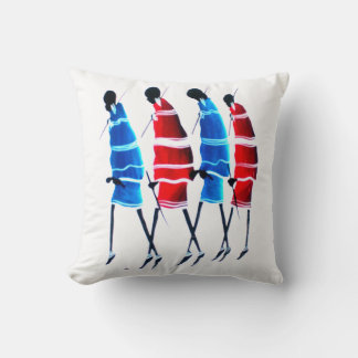 Happy People Maasai Warriors Walking Art Print Throw Pillow
