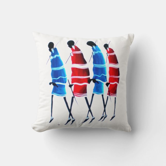 Happy People Maasai Warriors Walking Art Print Throw Pillow (Front)
