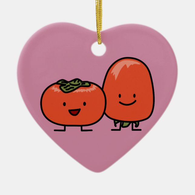 Happy Persimmon Pair Persimmons Sweet Fruit Ceramic Ornament (Front)