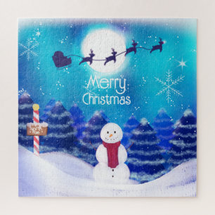 Happy Personalized Christmas Snowman Jigsaw Puzzle