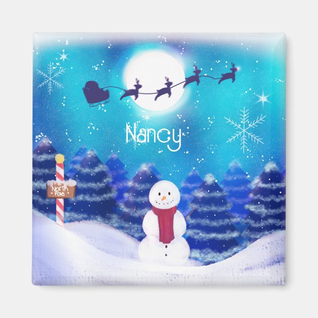Happy Personalized Christmas Snowman  Magnet (Front)