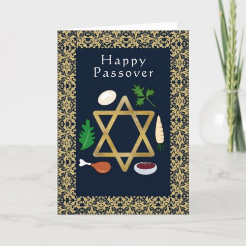 Happy Pesach Seder plate Star of David  Holiday Card