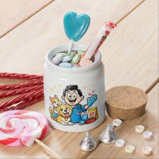 Happy Pet Care Mascot Cute Animal Cartoon Art Candy Jar