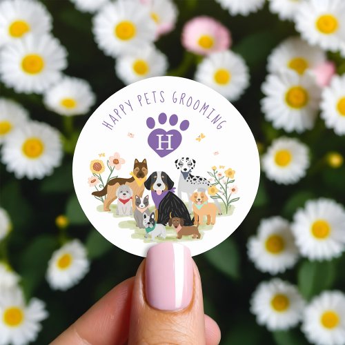 Happy Pet Family Pet Care  Grooming Monogram Classic Round Sticker