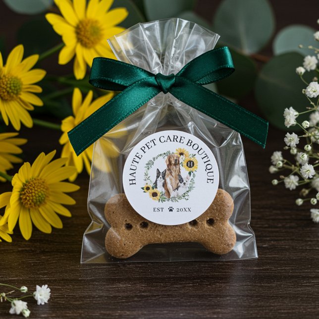 Happy Pet Family Pet Care & Grooming Monogram Classic Round Sticker (Happy Pet Family Pet Care & Grooming Monogram Classic Round Sticker)