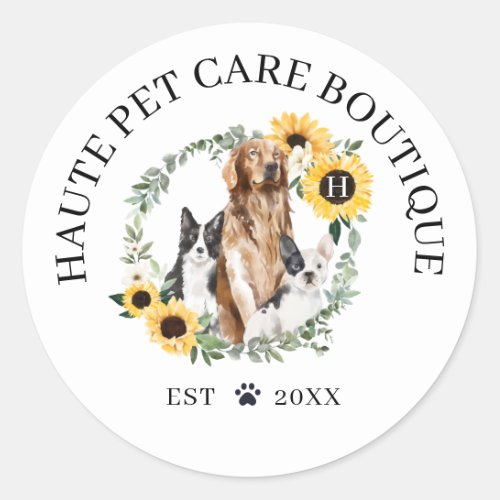 Happy Pet Family Pet Care  Grooming Monogram Classic Round Sticker