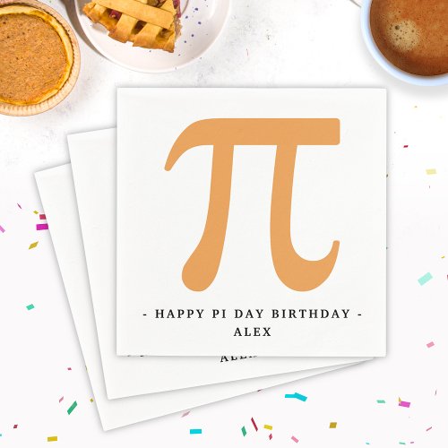 Happy Pi Day Birthday White and Orange Pi Symbol Napkins