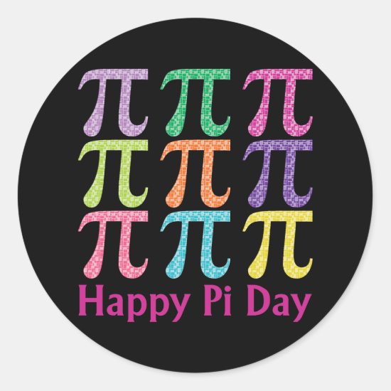 Happy Pi Day Colorful Tiles.png Classic Round Sticker
