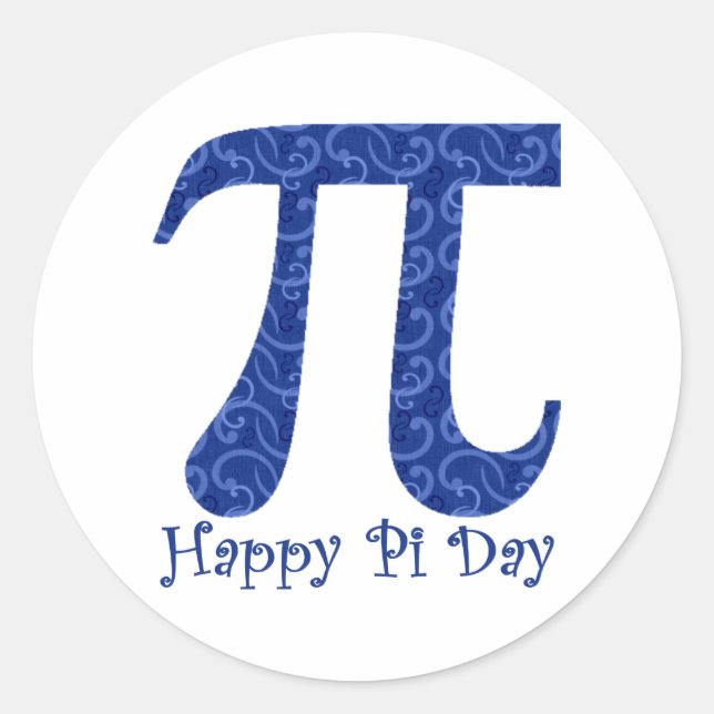 Happy Pi Day Dark Blue Swirls Classic Round Sticker (Front)