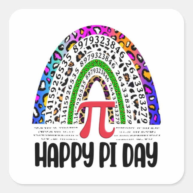 Happy Pi Day Math Leopard Rainbow, Geek March 14 Square Sticker (Front)