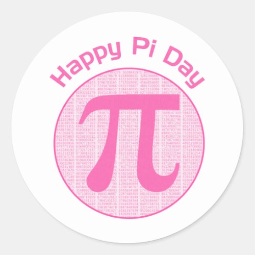 Happy Pi Day Numbers Pink Classic Round Sticker