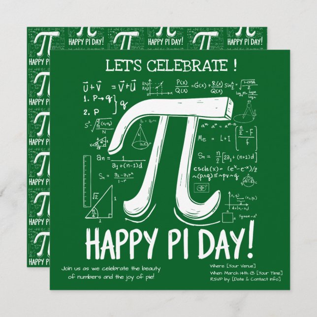 Happy Pi Day Party Invitation – Fun Math (Front/Back)
