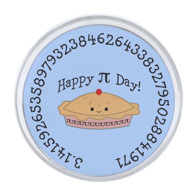 Happy Pi Day Pie Silver Finish Lapel Pin (Front)