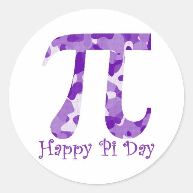 Happy Pi Day Purple Camo Classic Round Sticker (Front)