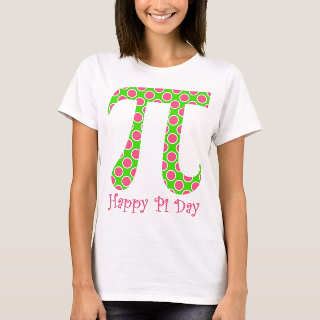 Happy Pi Day Retro Pink and Green T-Shirt (Front)