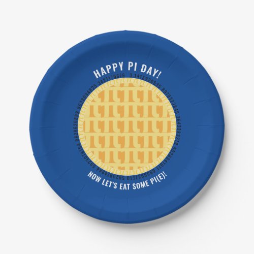 Happy Pi Day w 100 Digits Lattice Apple Pie Blue Paper Plates