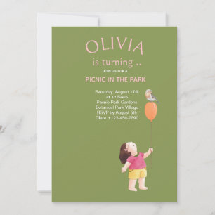 Happy Picnic Birthday Kids Girl Garden Party Invitation