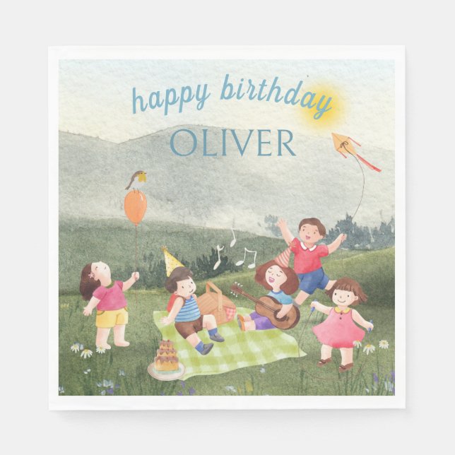 Happy Picnic Editable Birthday Kids Boy Invitation Napkins (Front)
