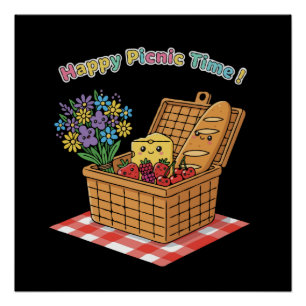 Happy Picnic Time! Cute Kawaii Food & Flowers Poster