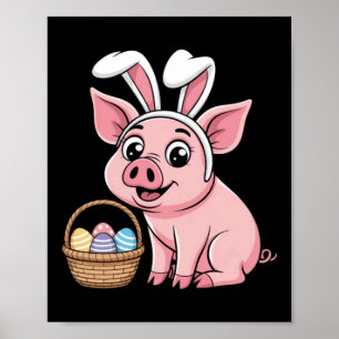 Happy Pig Bunny Ears Easter Eggs For Men Women Poster