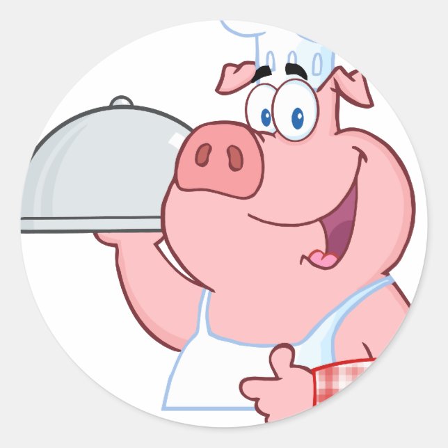 Happy Pig Chef Holding A Platter Sign Classic Round Sticker (Front)