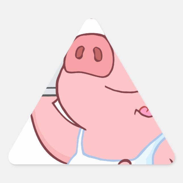 Happy Pig Chef Holding A Platter Sign Triangle Sticker (Front)