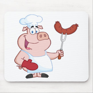 Happy Pig Chef With Sausage Fork Mouse Pad