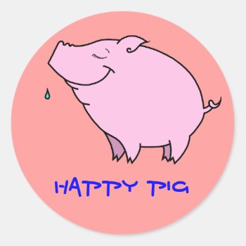 Happy Pig Classic Round Sticker by Keltwind at Zazzle