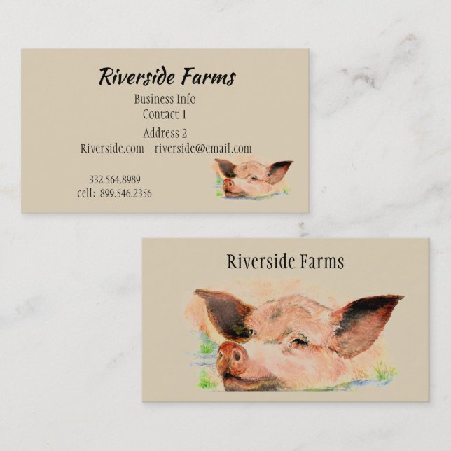 Happy Pig in Mud Farm Animal Business Card (Front/Back)