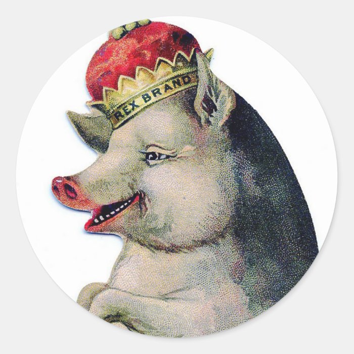 Happy pig king round sticker