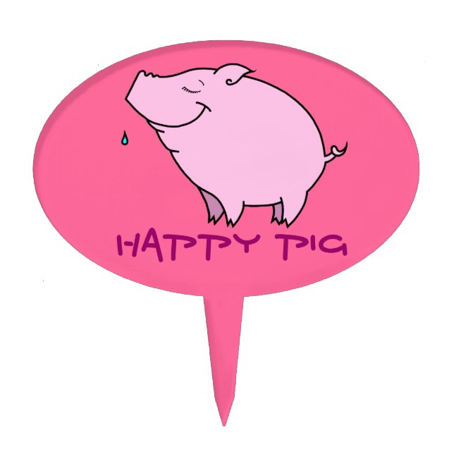 Happy Pig Oval Cake Pick (Front)