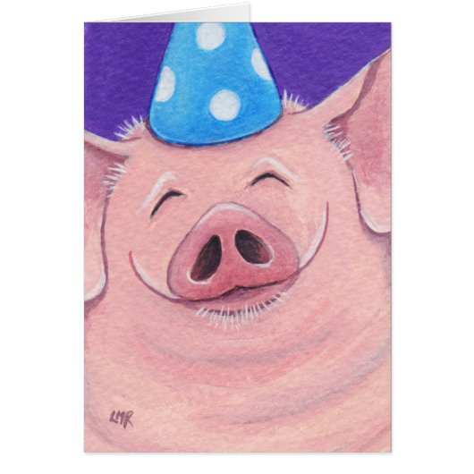 Happy Pig Wearing A Party Hat Illustration Cards (Front)