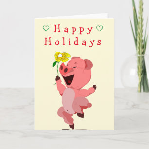 Happy Pig with Daisy Holidays Card