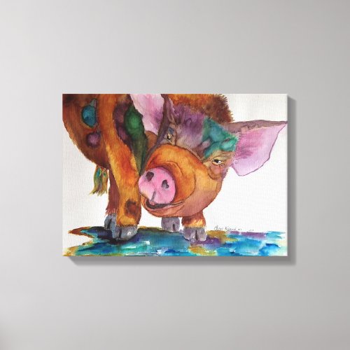 Happy Pig wrapped canvas