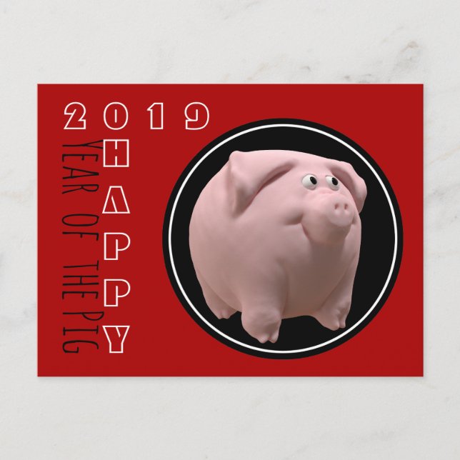 Happy PIg Year 2019 3D Choose Color Postcard 2 (Front)