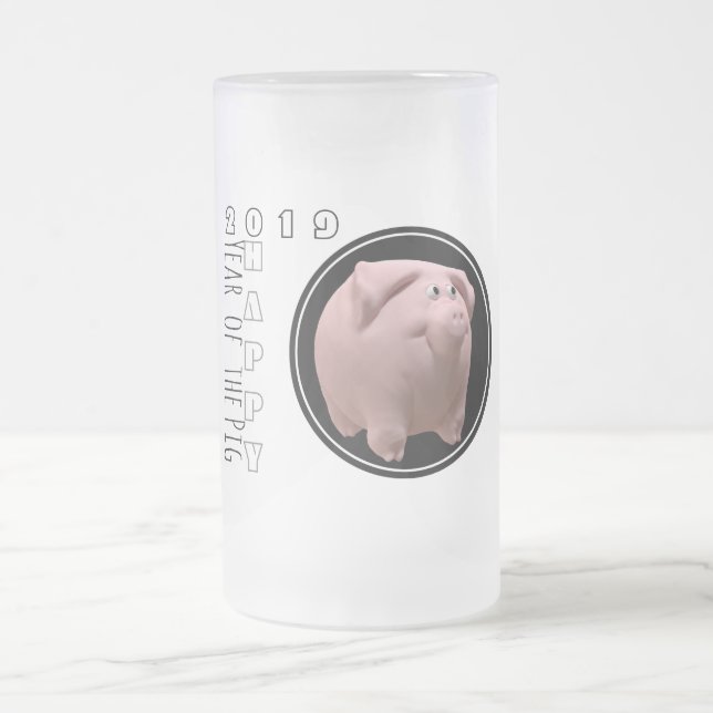 Happy PIg Year 2019 3D Frosted Glass Mug 2 (Center)