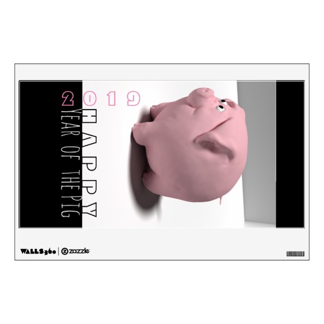 Happy PIg Year 2019 cute 3D wall Decal (Front)