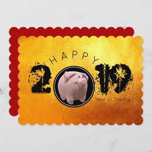 Happy PIg Year 2019 Original 3D Flat Card