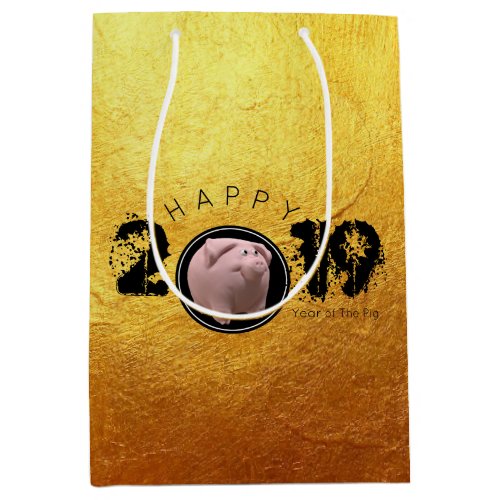 Happy PIg Year 2019 Original 3D gold M Gift Bag 2