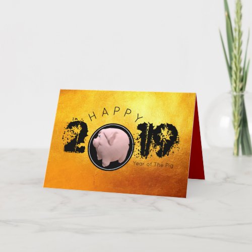 Happy PIg Year 2019 Original 3D golden Greeting C Holiday Card