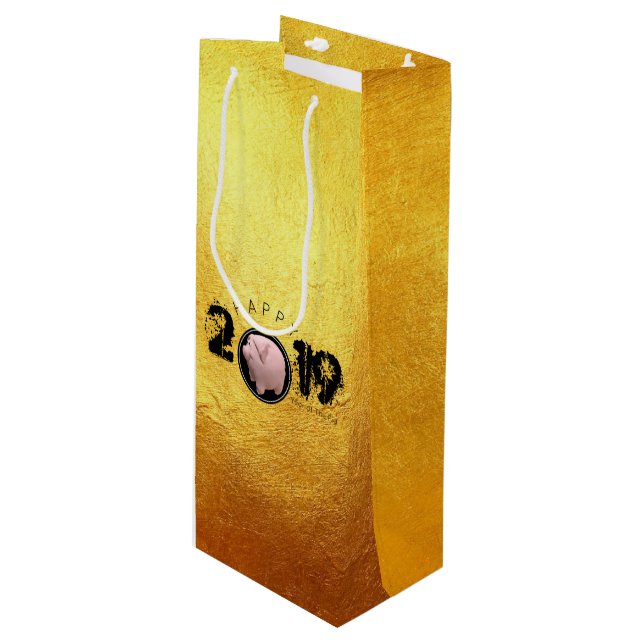 Happy PIg Year 2019 Original 3D golden Wine G Bag (Front Angled)
