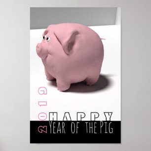 Happy PIg Year custom 2019 cute 3D Vertical Poster