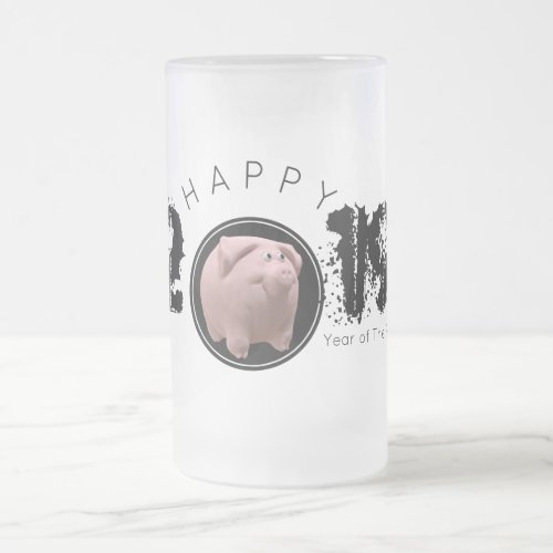 Happy PIg Year Large 2019 Original 3D Frosted G 2 Frosted Glass Beer Mug