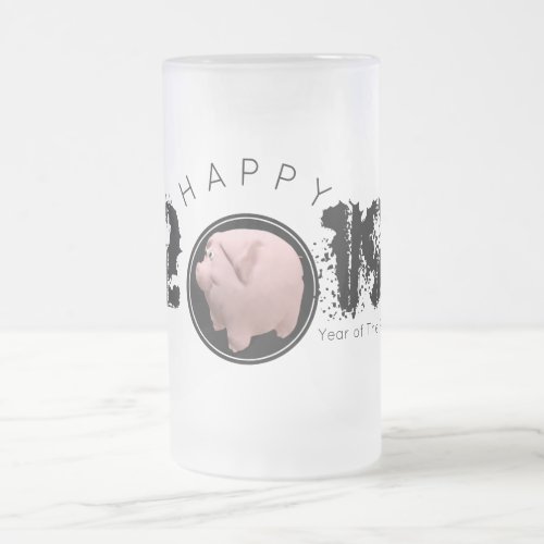 Happy PIg Year Large 2019 Original 3D Frosted G Frosted Glass Beer Mug