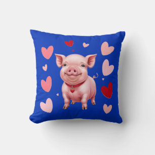 Happy Piglet with Hearts, Pig Lovers Throw Pillow