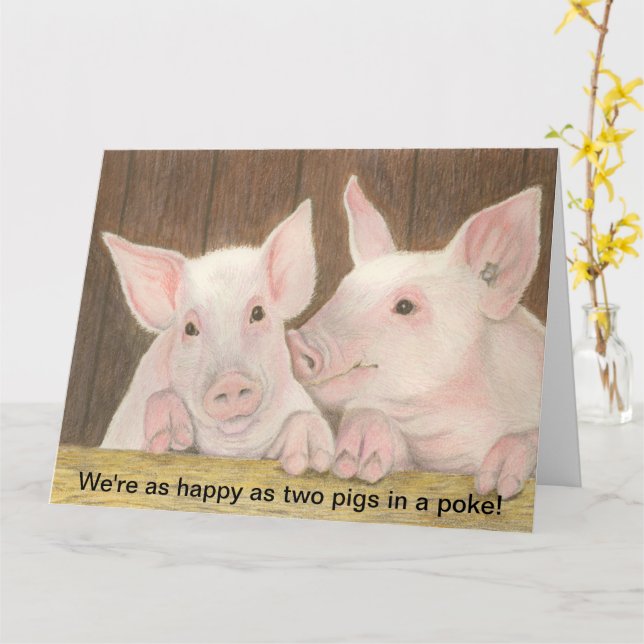 Happy Piglets Card (Yellow Flower)